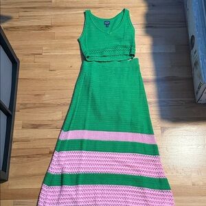 Green and Pink Knit 2-Piece Maxi Dress